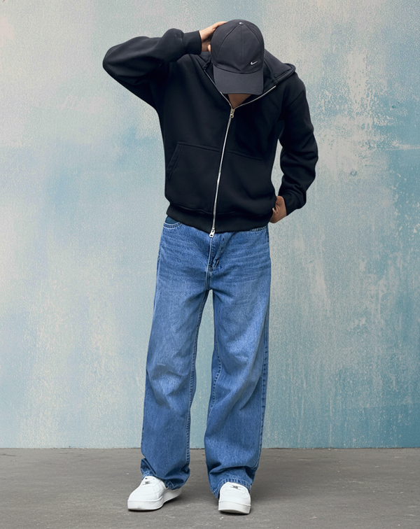 Menβs Premium Dual Zipper Black Hoodie