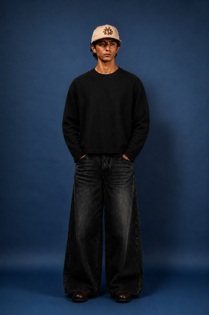 Black Waffle Knit Full Sleeve
