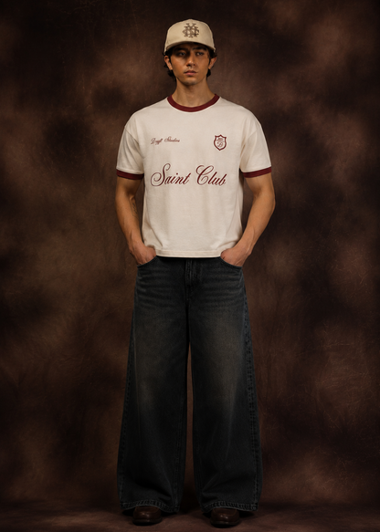 Dryft Studios Saint Club Ringer Tee — Off White / Maroon