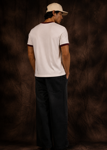 Dryft Studios Saint Club Ringer Tee — Off White / Maroon