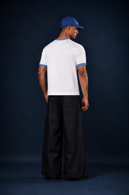 Dryft Club Ringer Tee — White / Sky Blue