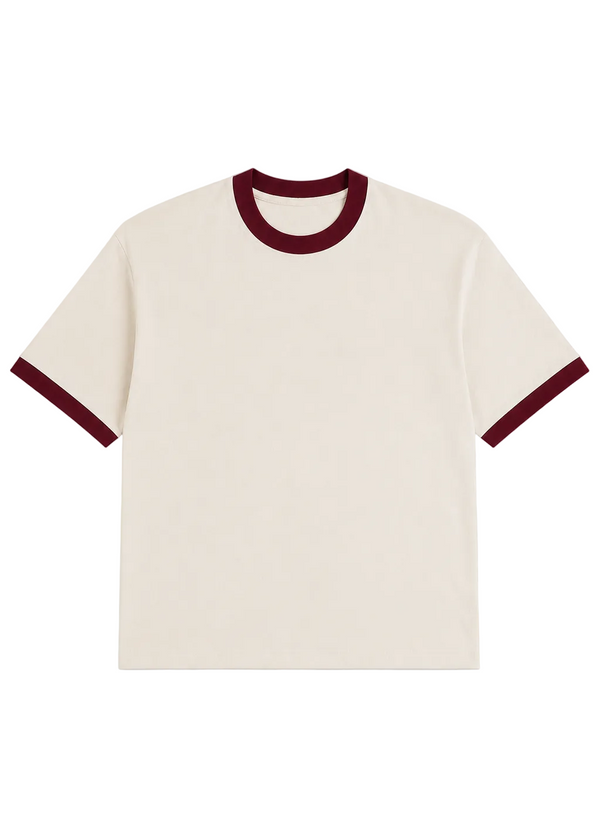 Dryft Club Plain Ringer Tee — Off White / Maroon
