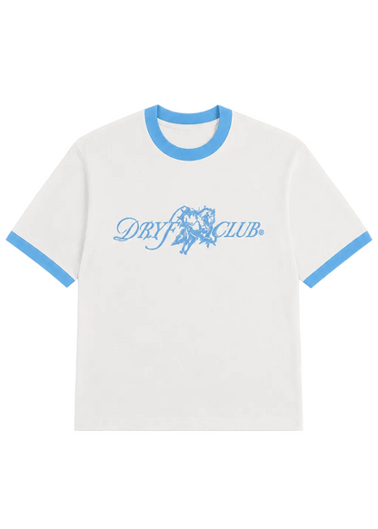Dryft Club Ringer Tee — White / Sky Blue