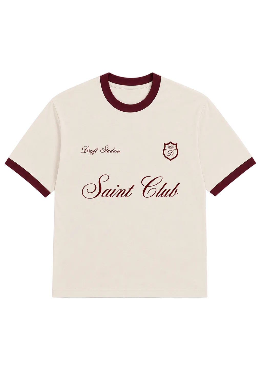 Dryft Studios Saint Club Ringer Tee — Off White / Maroon