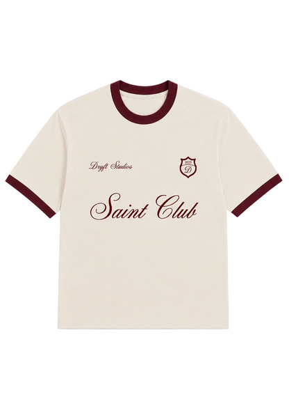 Dryft Studios Saint Club Ringer Tee — Off White / Maroon