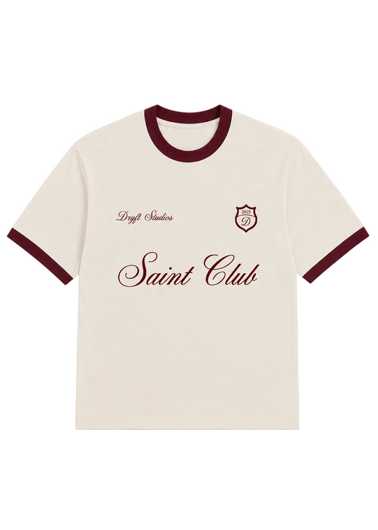 Dryft Studios Saint Club Ringer Tee — Off White / Maroon