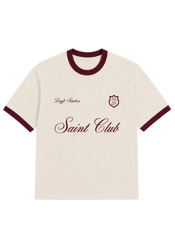 Dryft Studios Saint Club Ringer Tee — Off White / Maroon