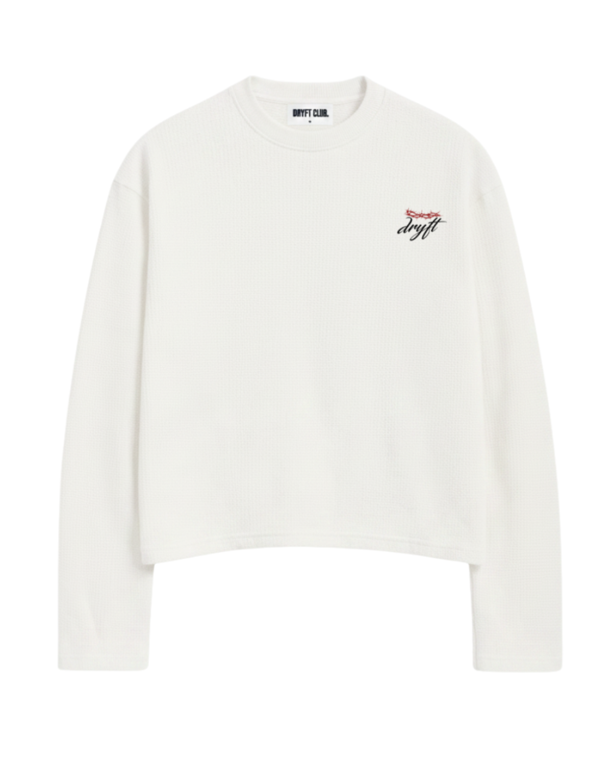 WHITE WAFFLE CROP TEE — 240 GSM