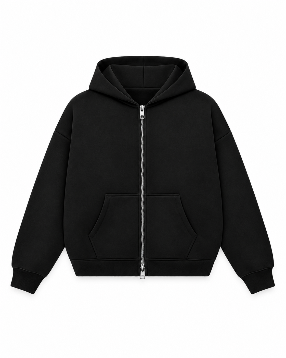 Black Boxy Dual Zipper Hoodie-thumbmail-1