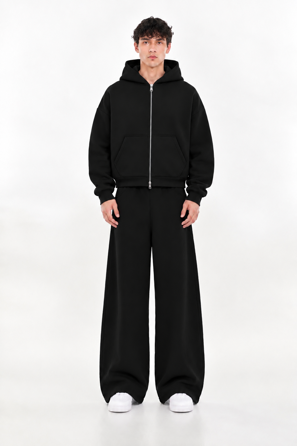 Black Boxy Dual Zipper Hoodie-thumbmail-3