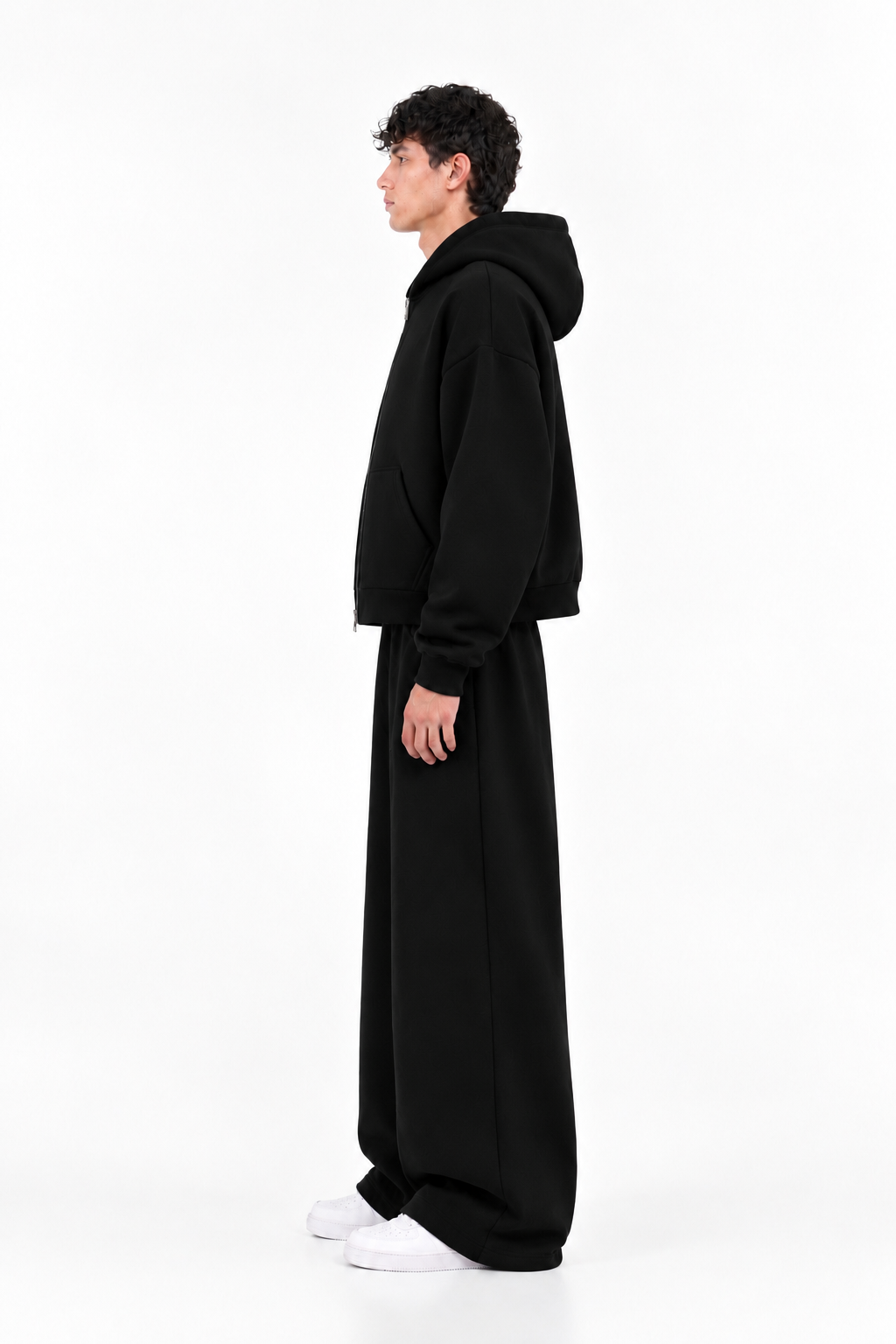 Black Boxy Dual Zipper Hoodie-thumbmail-5