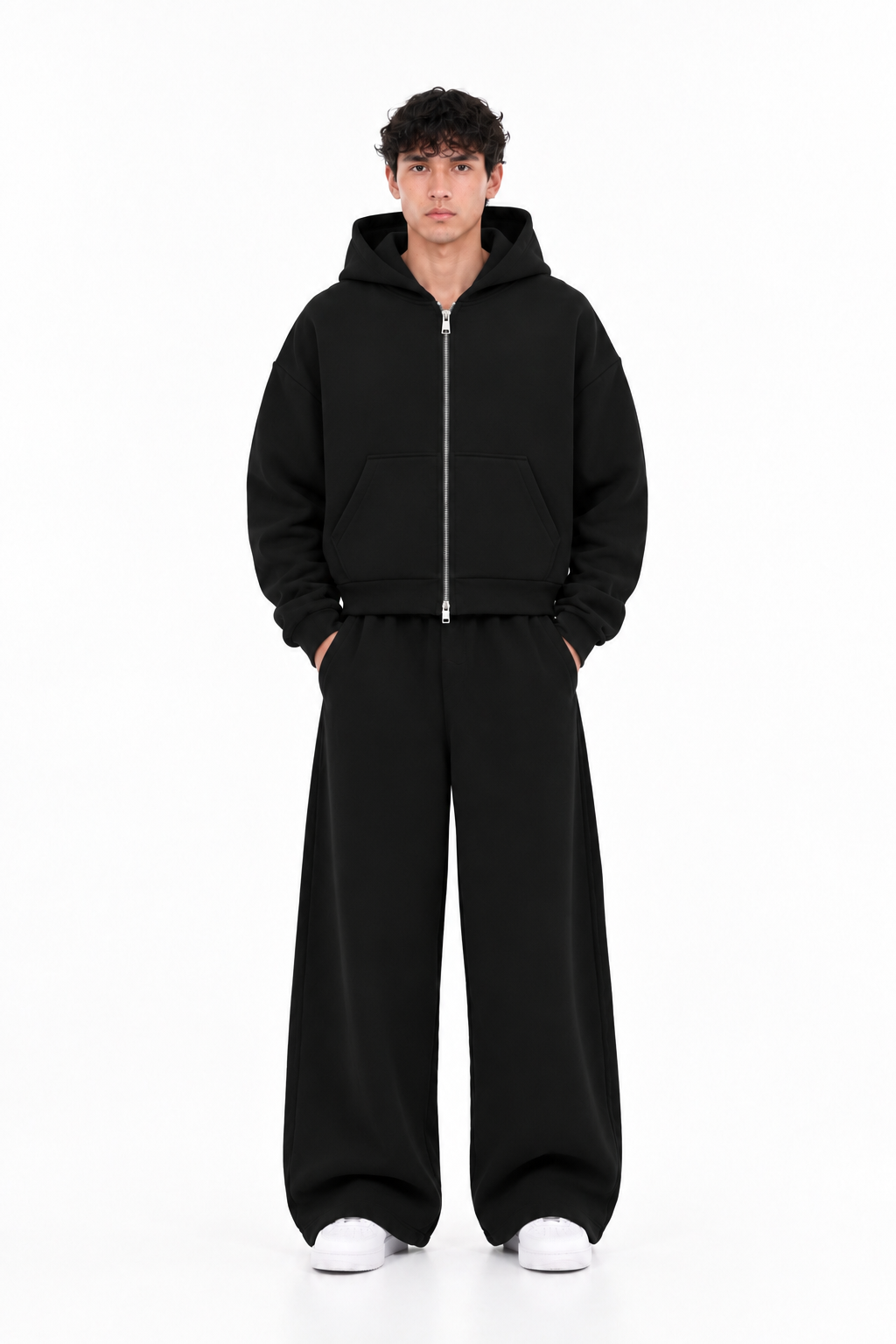 Black Boxy Dual Zipper Hoodie-thumbmail-6