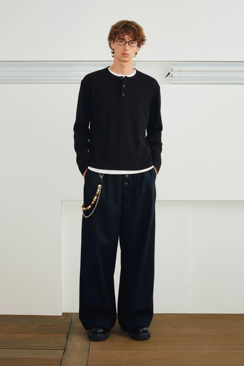 Black Henley Full Body No Ribbing