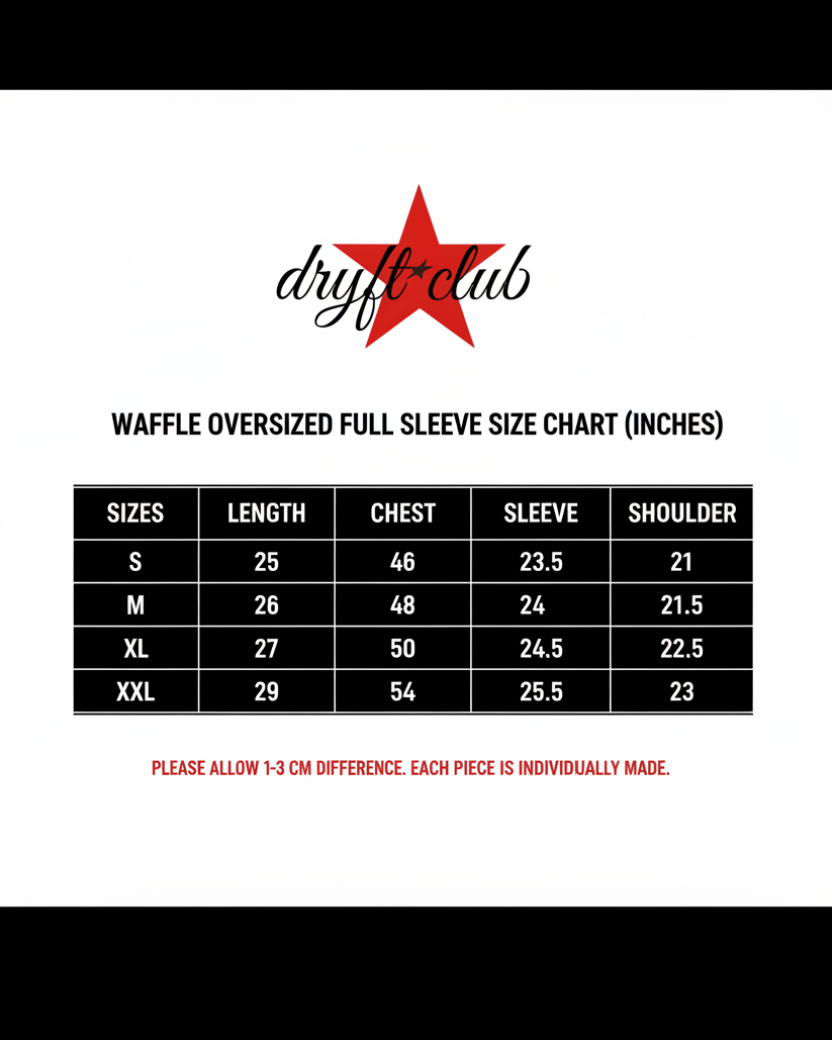 Dryft Club Size Chart