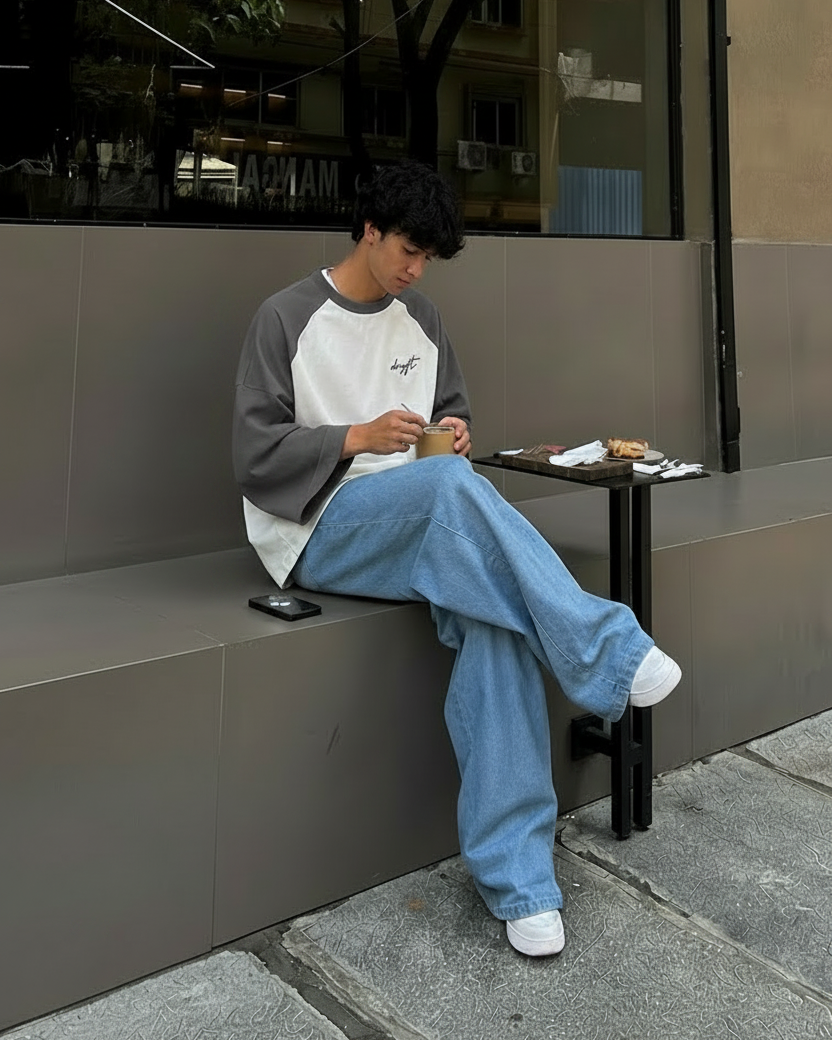 Grey Raglan on Model Cafe