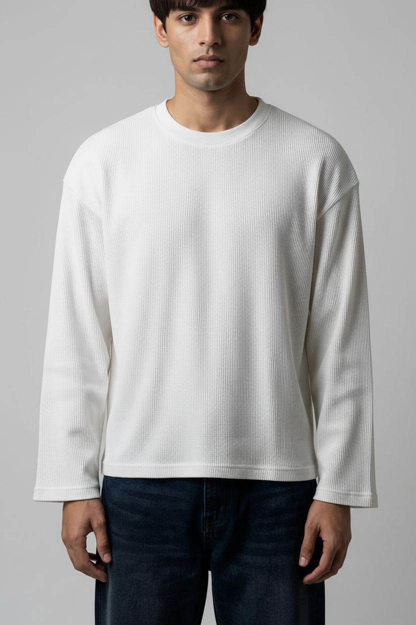 Model White Waffle Boxy Mockup