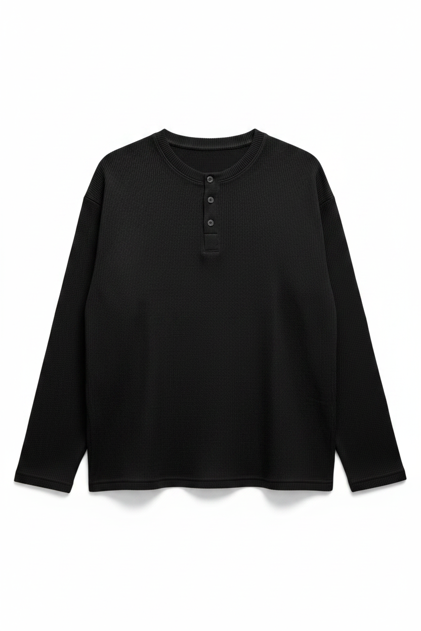 Plain Black Henley Mockup