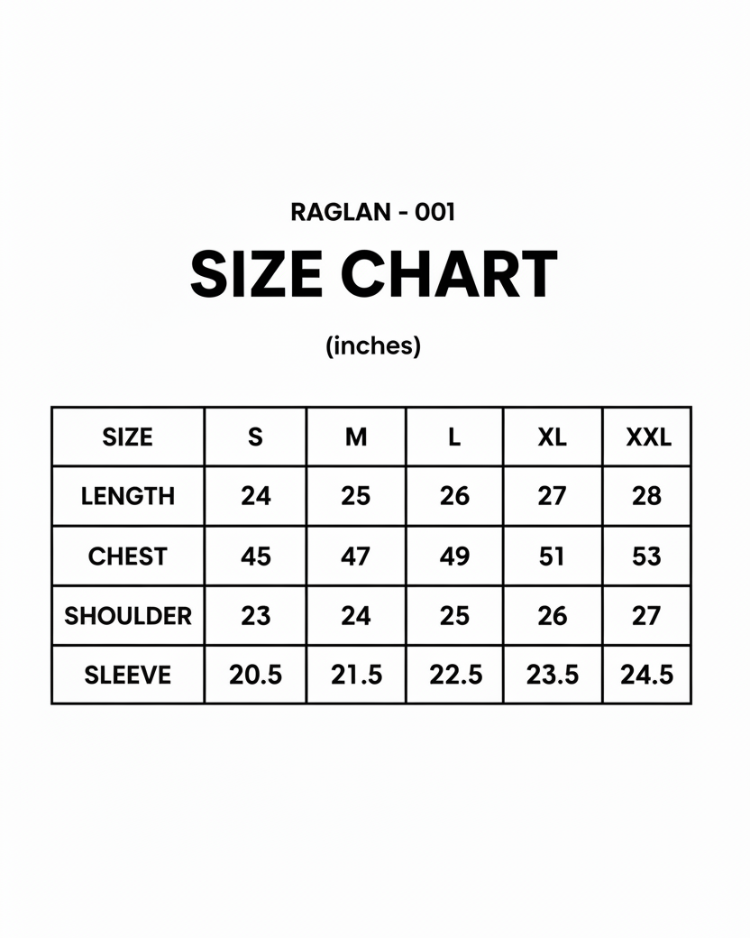Raglan Size Chart 4:5