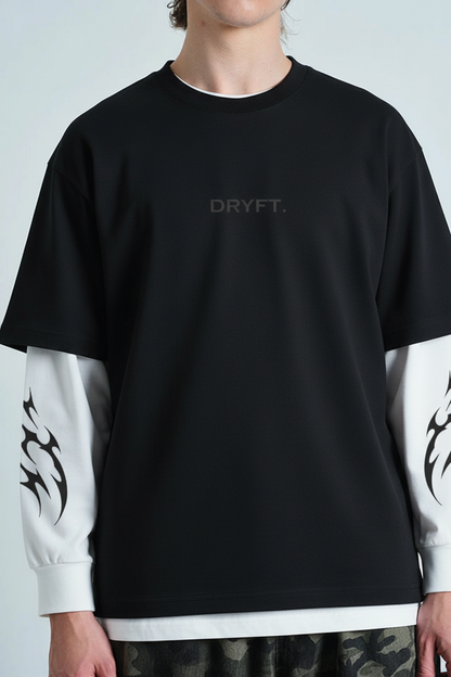 Syndicate Graphic Oversized T-Shirt - Black with Tribal Sleeves