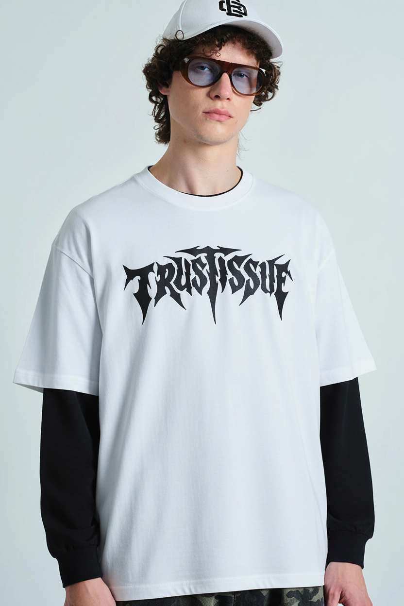 TRUST ISSUE Oversized Tee with Attached Sleeves