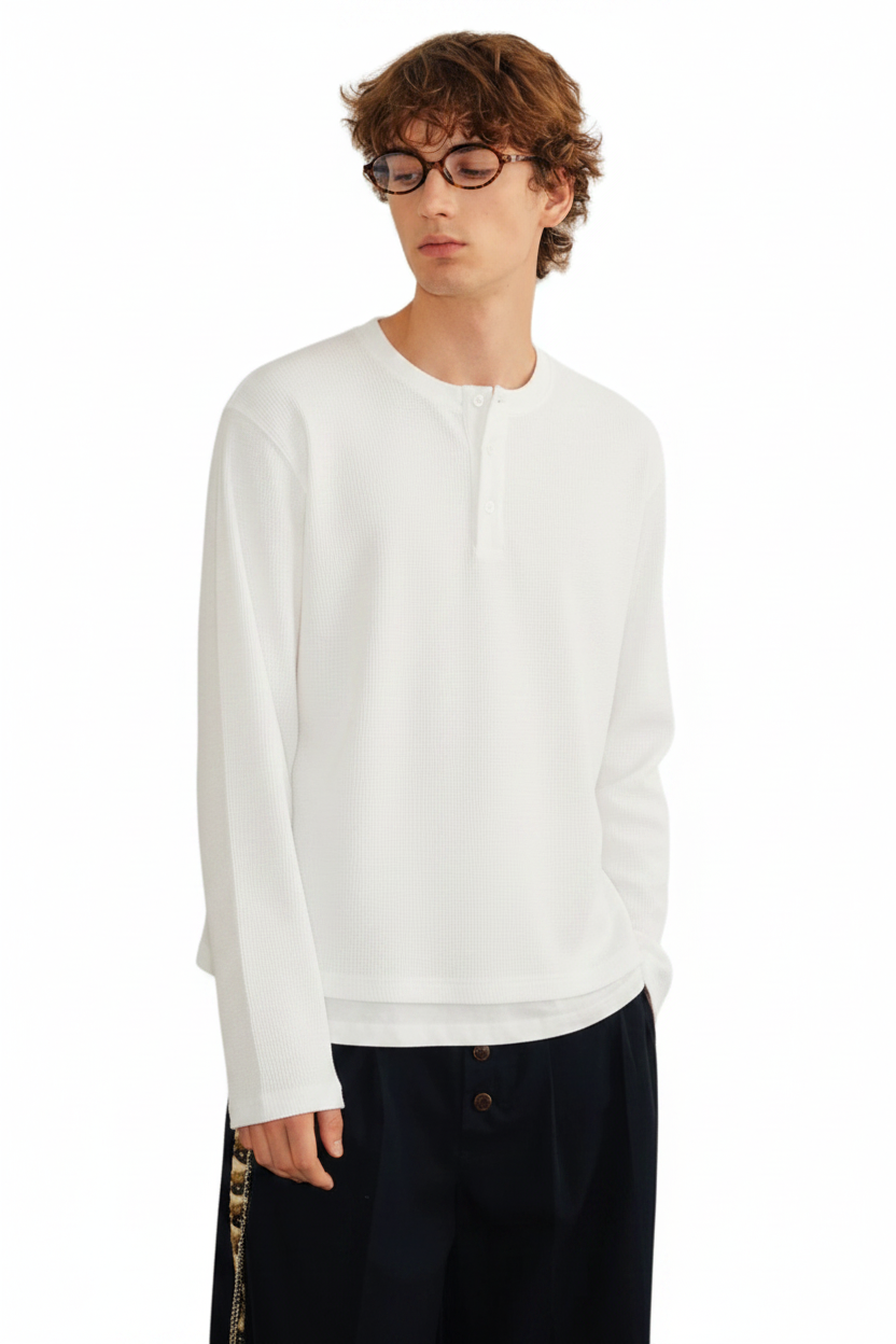 White Henley Cropped Upper Body