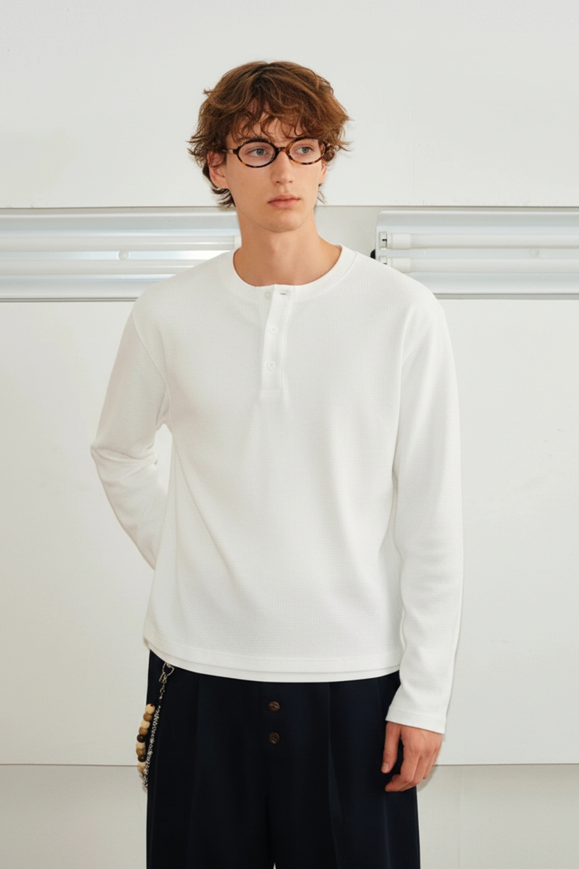 White Henley Front Facing