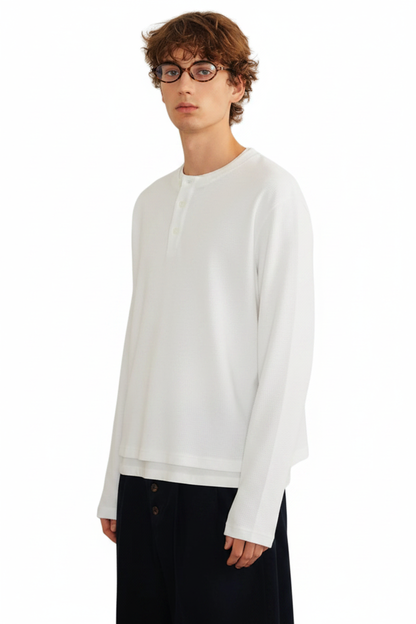 White Henley Model Shot