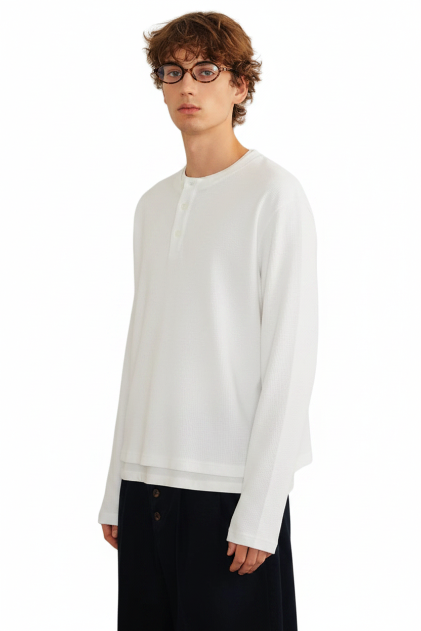 White Henley Model Shot