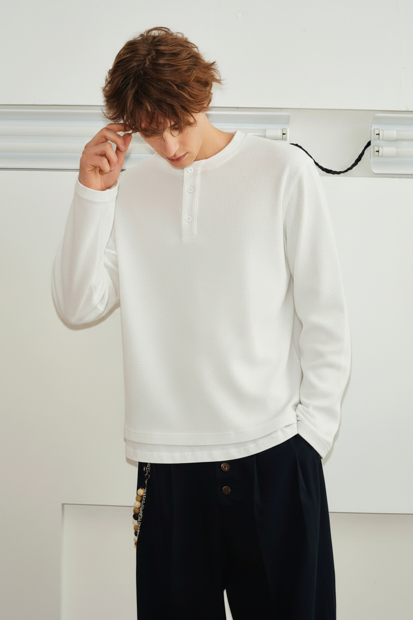 White Henley White Buttons